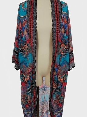 Boho Turquoise Western Swim Cover Kimono By La Moda
